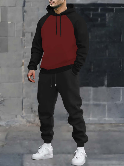 Men’s two-piece hoodie and jogger set, raglan sleeves, anthracite black