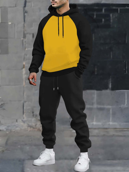 Men’s two-piece hoodie and jogger set, raglan sleeves, anthracite black