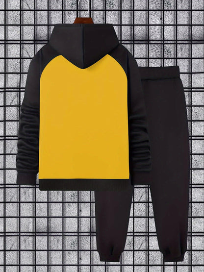 Men’s two-piece hoodie and jogger set, raglan sleeves, anthracite black