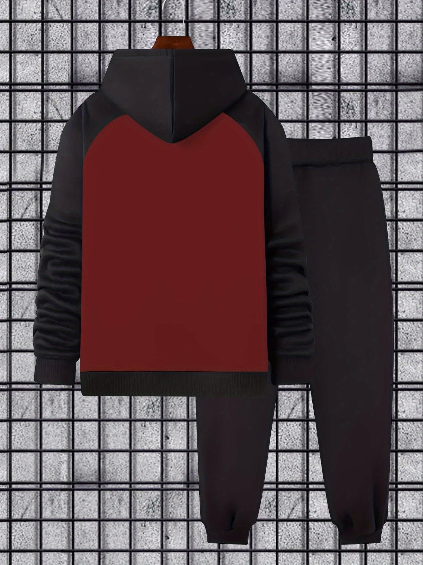 Men’s two-piece hoodie and jogger set, raglan sleeves, anthracite black