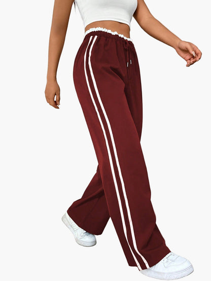 Women's Sporty Wide-Leg Pants with Double Stripes, Streetwear Look, Casual Wear
