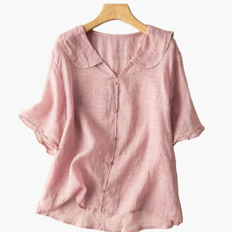 Damen Vintage-Bluse mit Bubikragen – Lockerer Alltagsstil für Freizeit & Büro