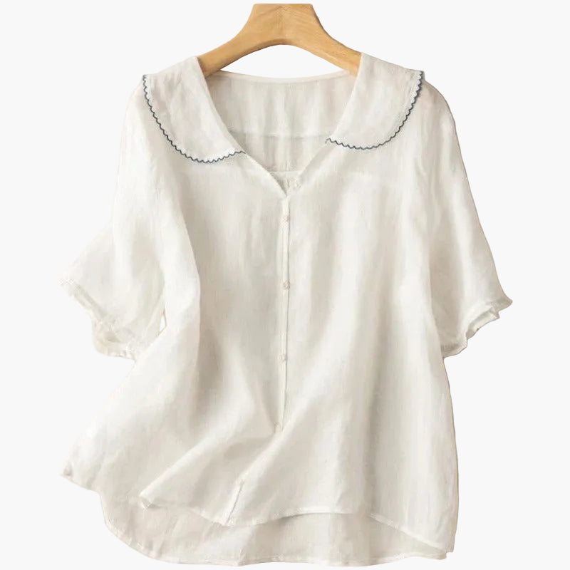 Damen Vintage-Bluse mit Bubikragen – Lockerer Alltagsstil für Freizeit & Büro