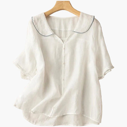 Damen Vintage-Bluse mit Bubikragen – Lockerer Alltagsstil für Freizeit & Büro