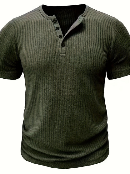 Herren Henley T-Shirt mit Knopfleiste und Streifen – Freizeit Kurzarmshirt für Alltag & Freizeit
