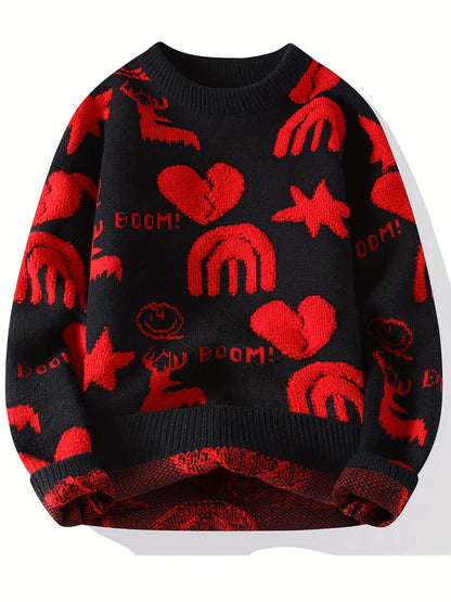 Unisex knitted sweater with a pattern, crew neck, long sleeves