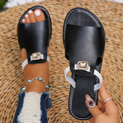 Women's slide sandals with gemstones – fashionable flats for everyday and vacation