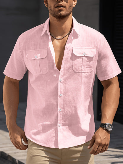 Men's Casual Short-Sleeve Shirt with Chest Pockets – Summer Regular Fit for Casual Occasions