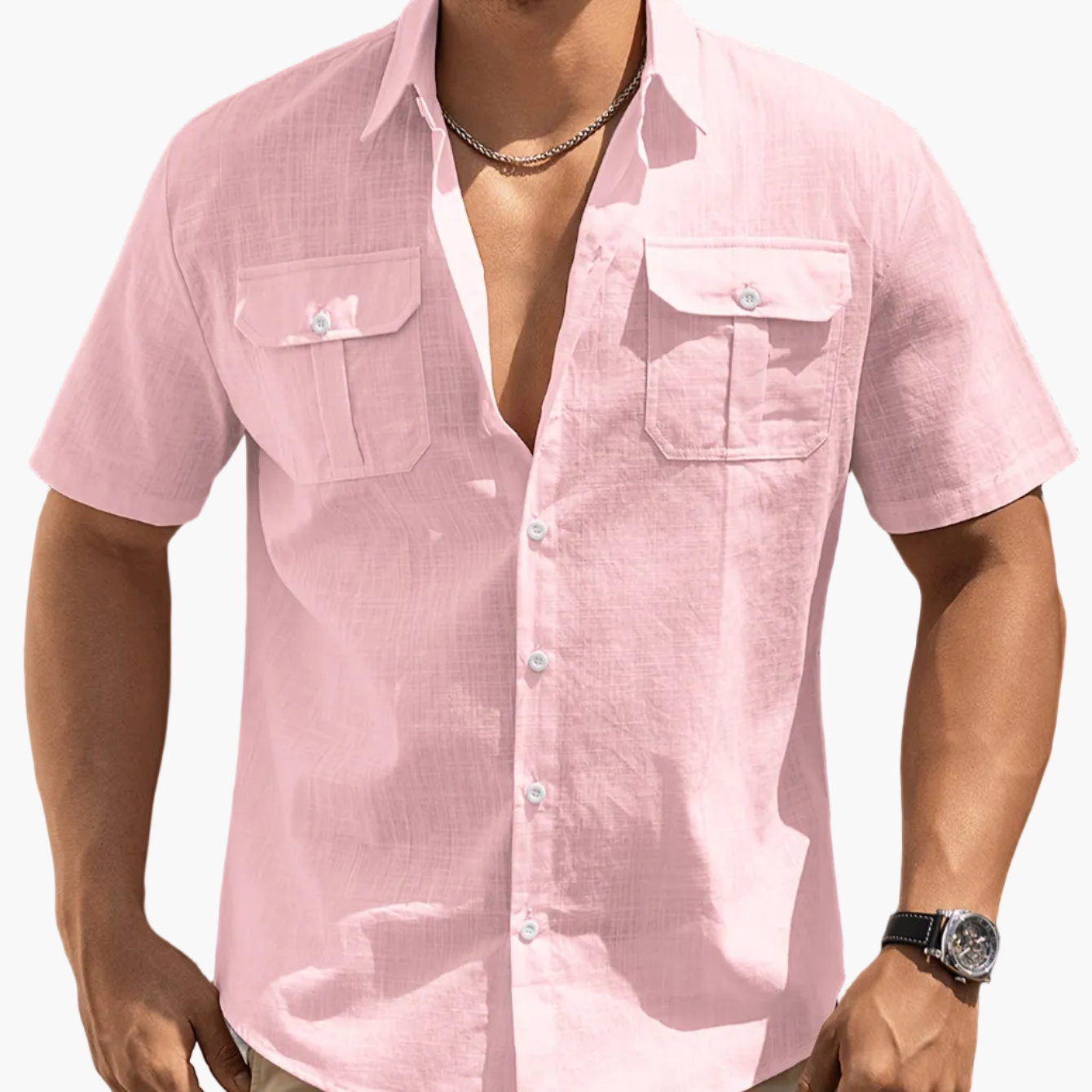 Men's Casual Short-Sleeve Shirt with Chest Pockets – Summer Regular Fit for Casual Occasions