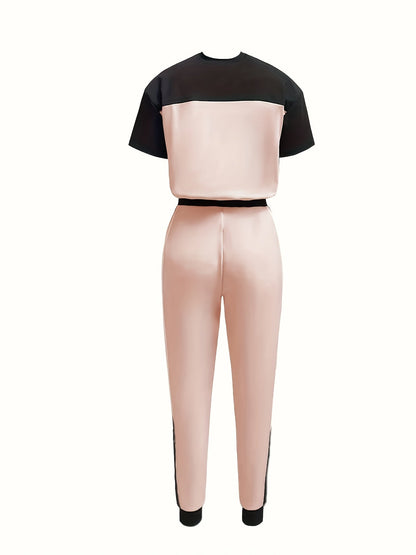 Women's Two-Piece Tracksuit Elegant Casual Wear – Sporty Jogging Suit with Contrast Design for Everyday and Leisure