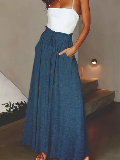 Women's maxi skirt with wide leg and paperbag waist – Elegant casual style for spring and summer