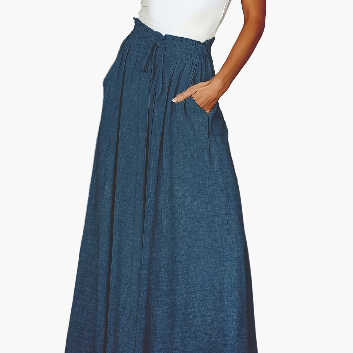 Women's maxi skirt with wide leg and paperbag waist – Elegant casual style for spring and summer