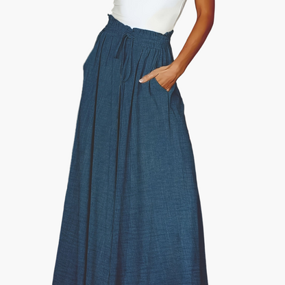 Women's maxi skirt with wide leg and paperbag waist – Elegant casual style for spring and summer