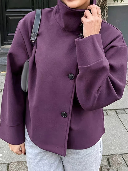 Women's short jacket with stand-up collar, button placket, relaxed fit