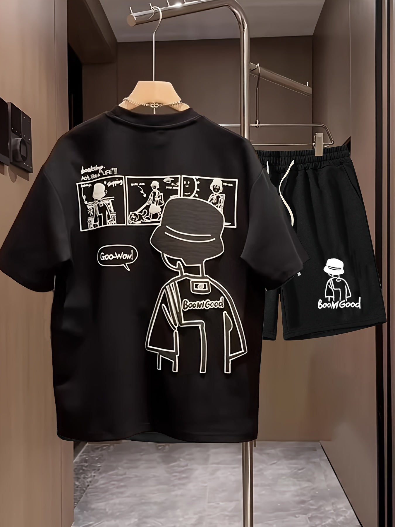 Men's Casual Set with Print – T-Shirt & Shorts, Streetwear Style, Summer Outfit