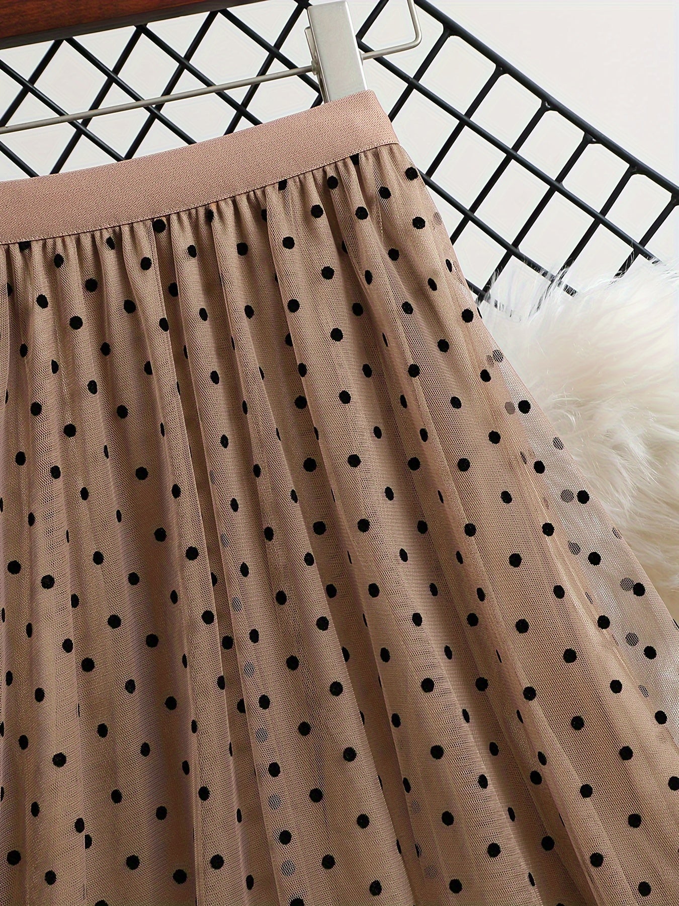 Women's Elegant Midi Skirt with Polka Dots and Flared Cut – Perfect for Spring and Summer