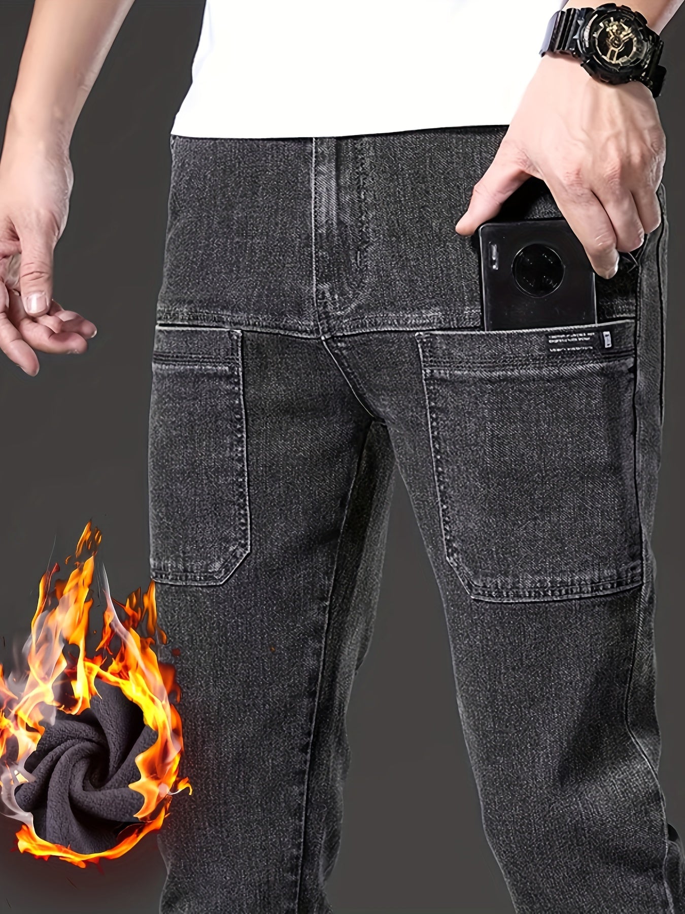 Herren Thermojeans mit Fleecelining und aufgesetzten Taschen