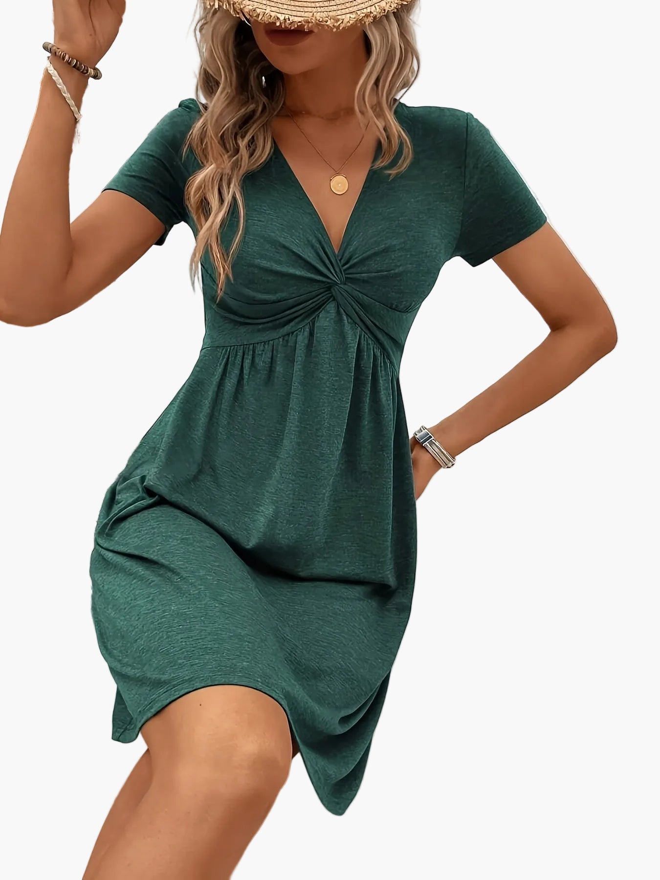 Women's summer dress with twist detail and V-neck – elegant casual style