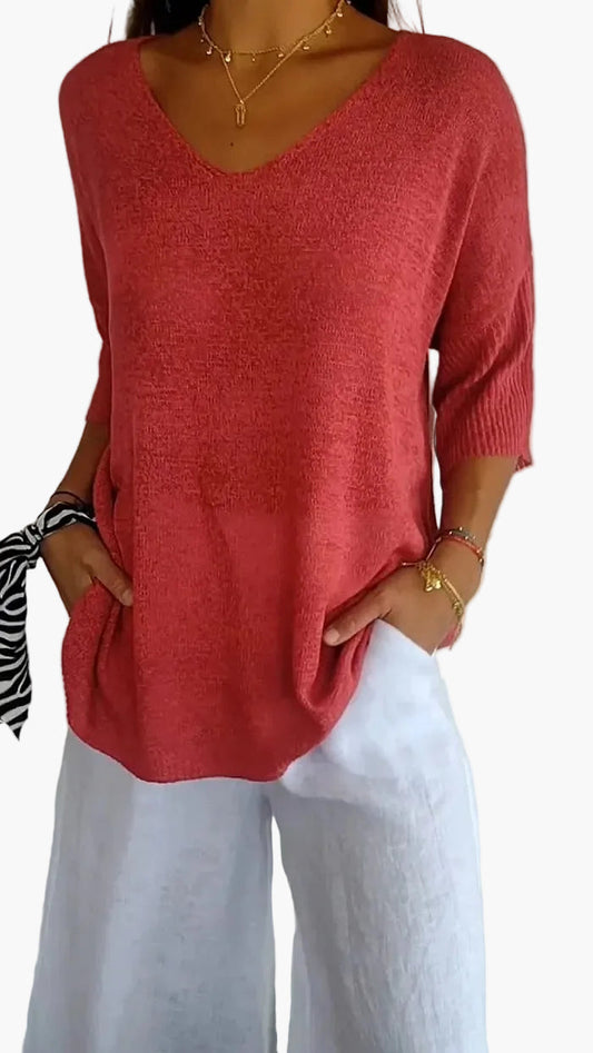 Damen Stricktop mit V-Ausschnitt – Lässiges Freizeit Oberteil im modernen Stil