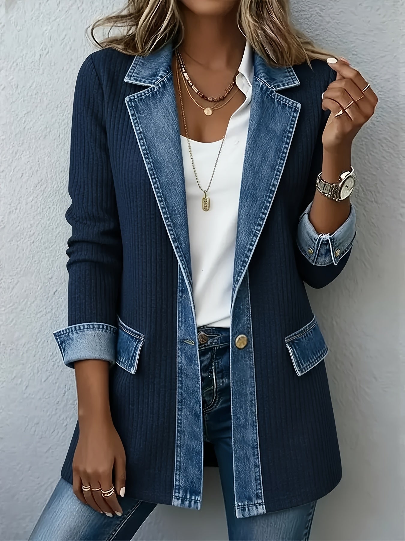 Women's Blazer in Denim Look – Elegant Business Casual Style for Everyday and Office