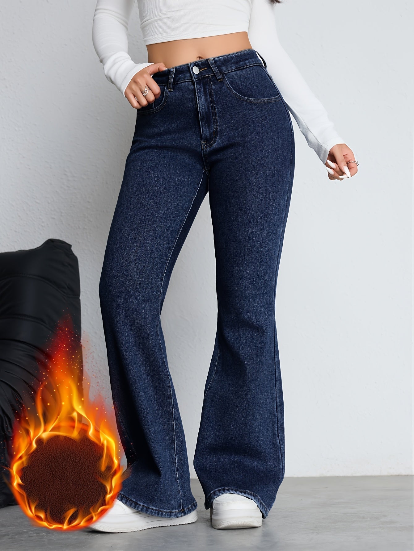 Damen Schlaghose Jeans Dunkelblau High Waist