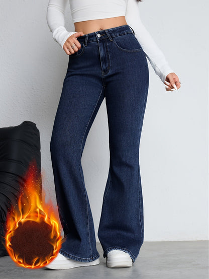 Damen Schlaghose Jeans Dunkelblau High Waist