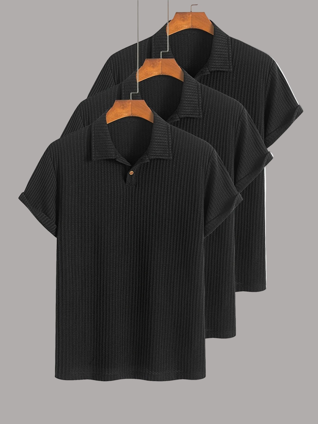 Men's Short-Sleeve Polo Shirt Set – Modern Waffle Pattern, Classic Casual Style, 3-Pack