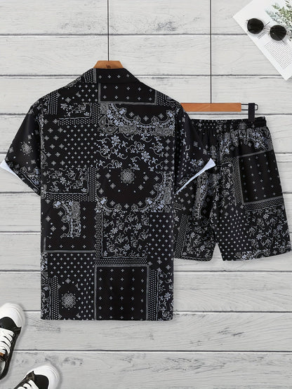 Men's Summer Casual Set – Short-Sleeve Shirt and Shorts with Paisley Pattern, Perfect for Everyday & Vacation