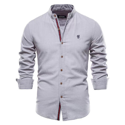 Men's Stand Collar Casual Shirt Slim Fit Long Sleeve – Modern Henley Shirt for Everyday & Leisure
