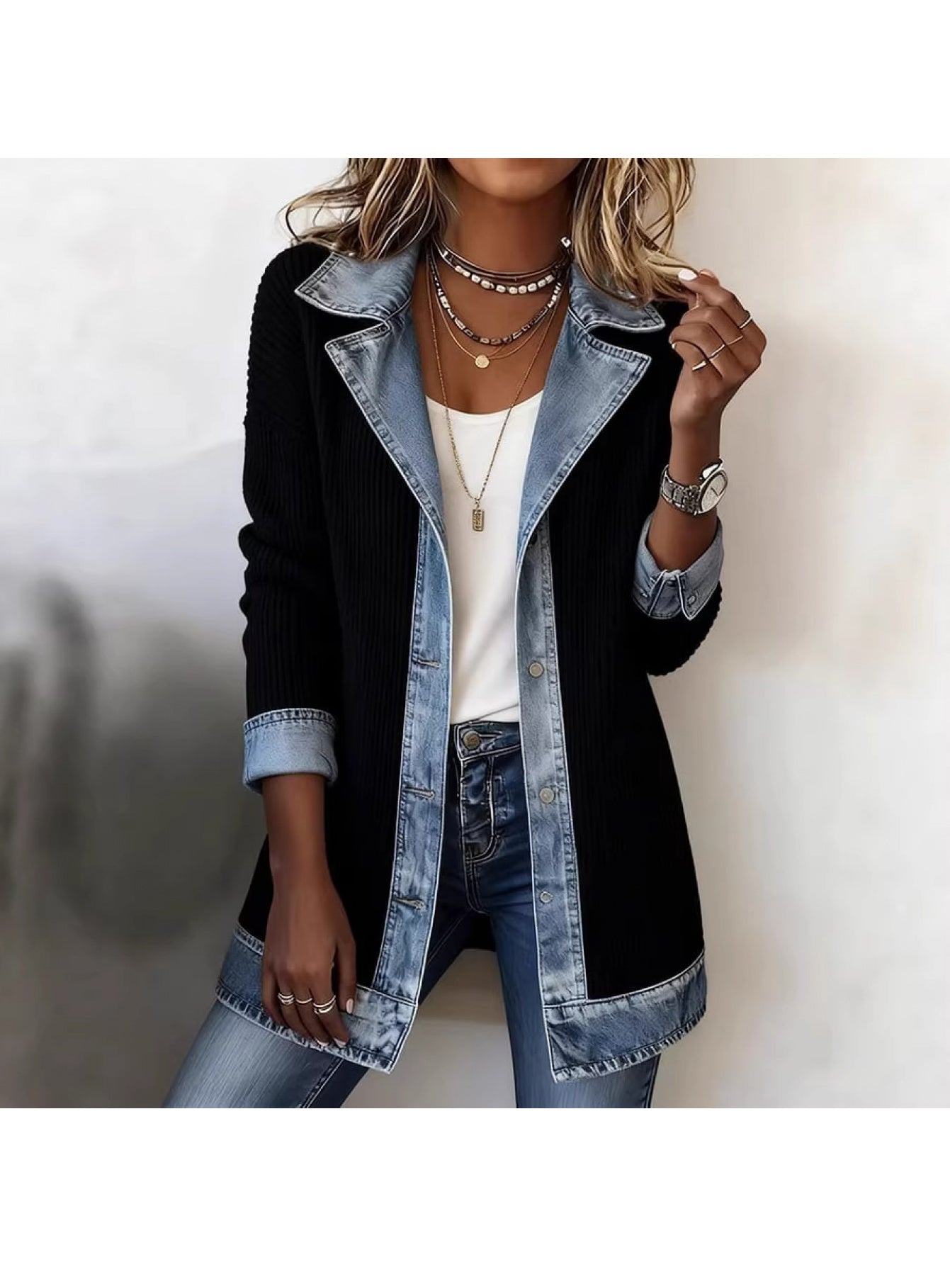 Women's Blazer in Denim Look – Elegant Business Casual Style for Everyday and Office