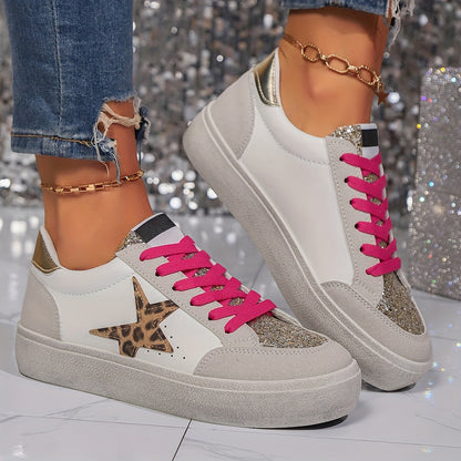 Damen Sneaker im Casual Stil mit Glitzerstern – Modische Freizeitschuhe für Alltag und Streetwear