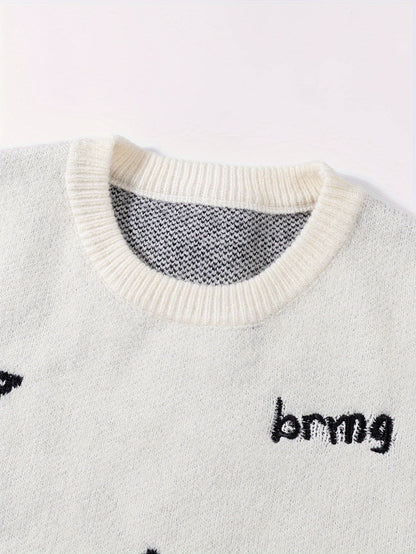 Unisex knitted sweater with a round neckline and planet motif – oversized, loose fit