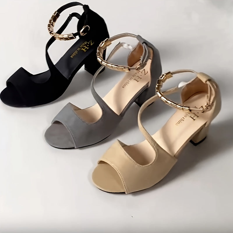 Women's Block Heel Sandals – Elegant Open Evening Shoes with Ankle Strap
