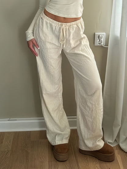Women's Wide High Waist Casual Pants with Drawstring – Modern Street Style Pants for Spring and Summer