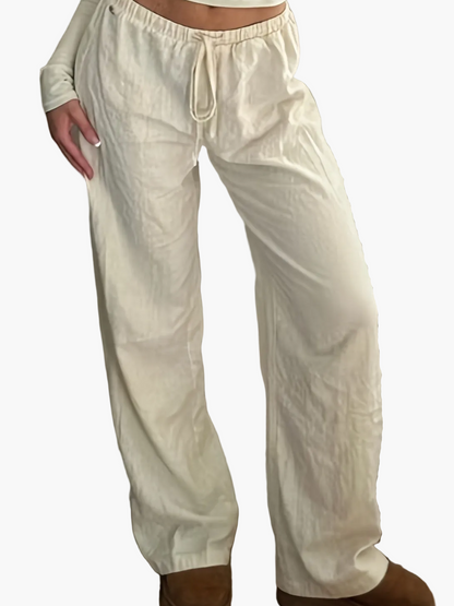 Women's Wide High Waist Casual Pants with Drawstring – Modern Street Style Pants for Spring and Summer