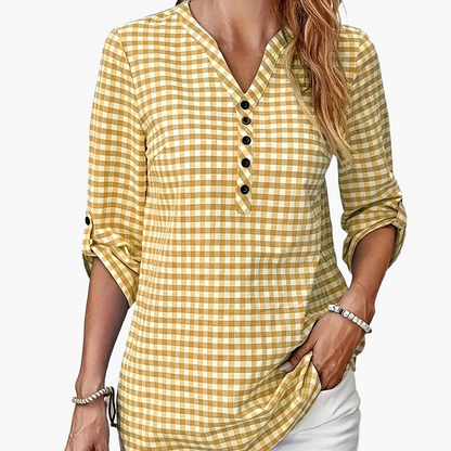 Women's blouse with check pattern and V-neck – casual shirt blouse for spring and summer