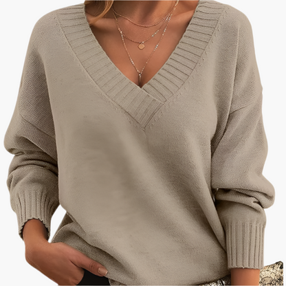 Damen Pullover mit V-Ausschnitt – Eleganter Strickpullover für Büro, Freizeit & Winter