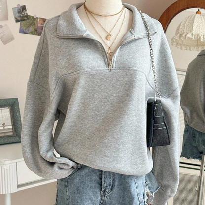 Half-zip sweatshirt, gray, oversized fit