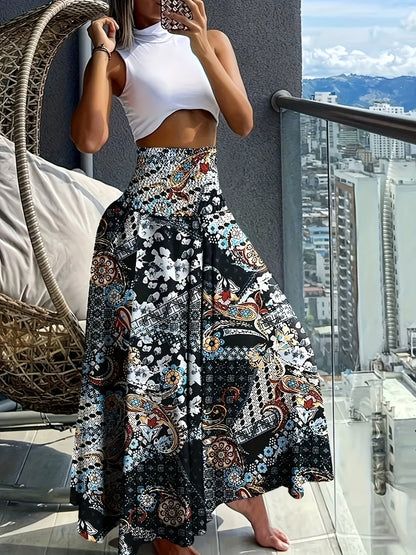 Women's maxi skirt with tropical floral pattern – Elegant summer skirt for leisure and vacation