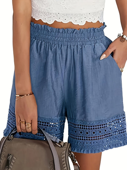 Women's Boho-Style Shorts with Crochet Details for Vacation and Leisure
