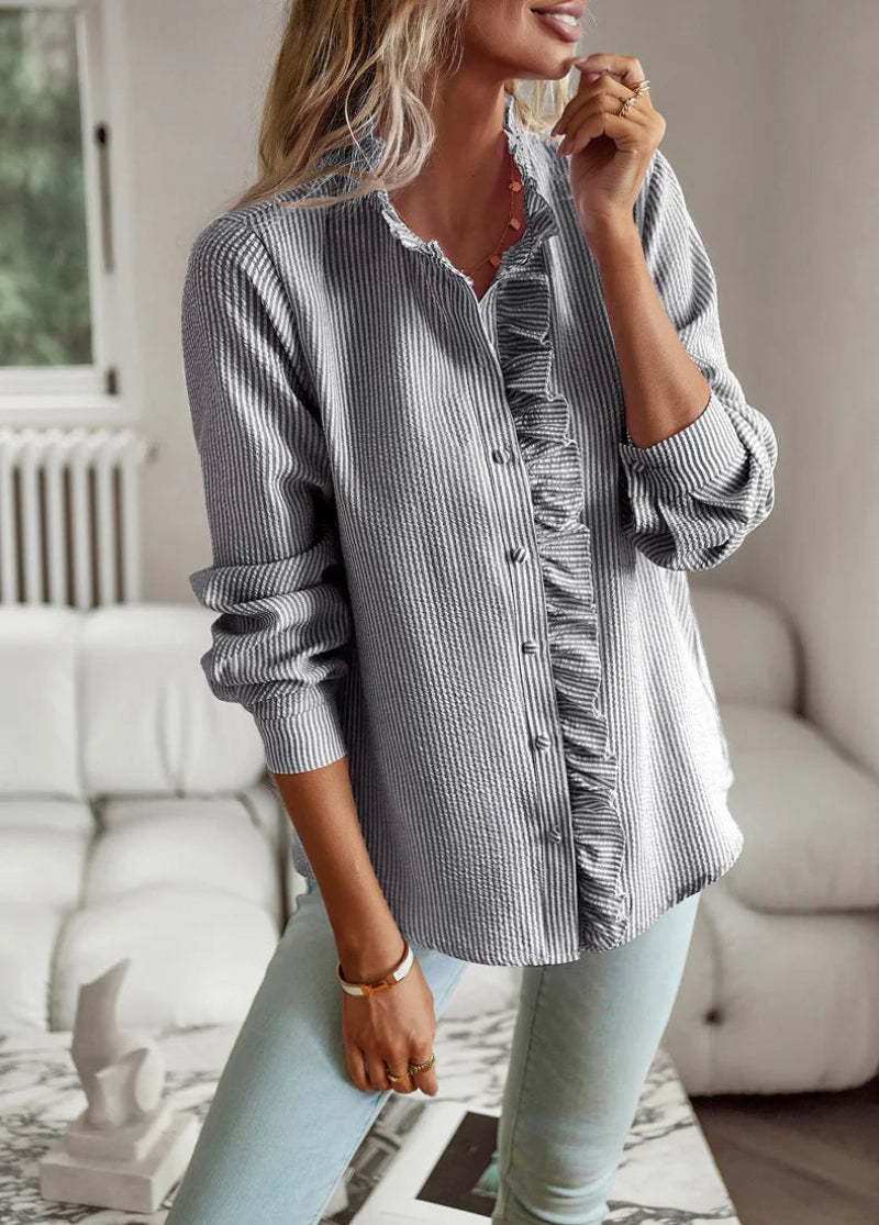 Women's ruffle blouse in elegant business and casual style – fashionable long-sleeve blouse with feminine details