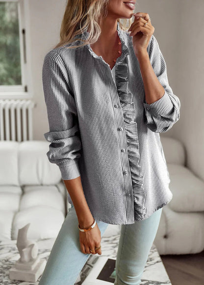 Women's ruffle blouse in elegant business and casual style – fashionable long-sleeve blouse with feminine details