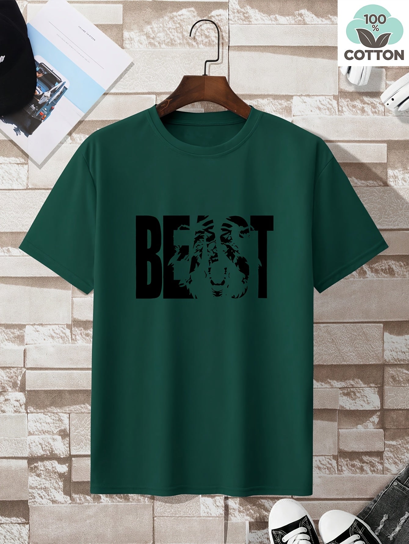 Men's T-Shirt with BEAST Print – Urban Streetwear Oversize, Short Sleeve