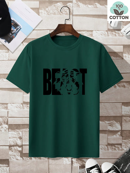 Men's T-Shirt with BEAST Print – Urban Streetwear Oversize, Short Sleeve