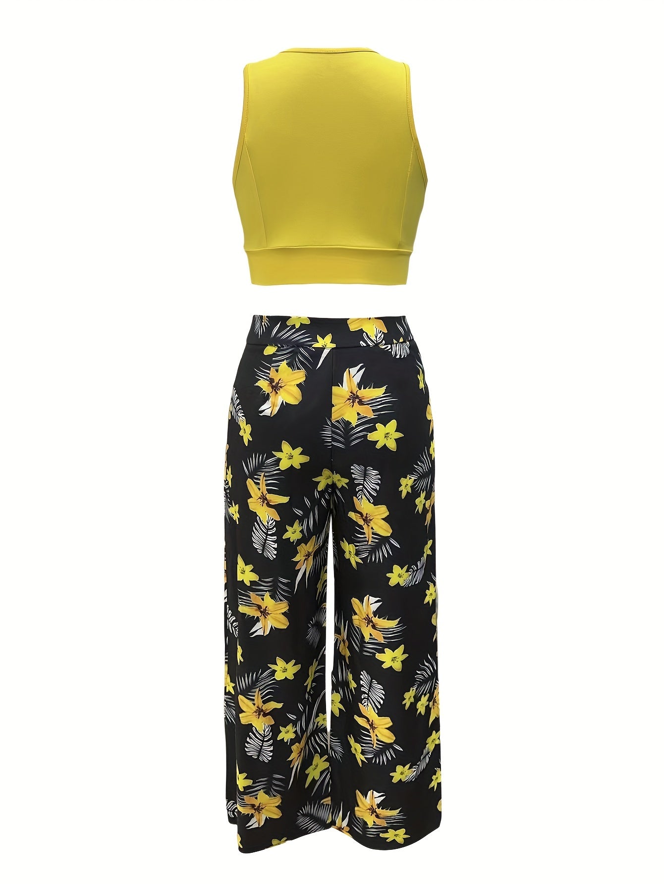 Women's Elegant Summer Set with Crop Top and Maxi Skirt, Floral Pattern, Perfect for Vacation & Leisure