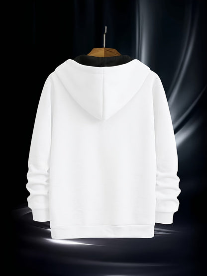 Herren Hoodie mit Reißverschluss und Bauchtasche, Weiß