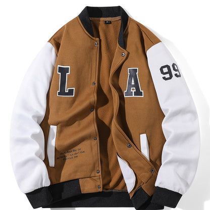 Baseball college jacket with “L A 99” lettering