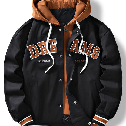 Men's varsity jacket with a hood and DREAMS lettering