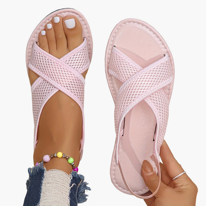 Women's Summer Sandals with Cross Straps and Mesh Design – Comfortable Slip-On Casual Slides