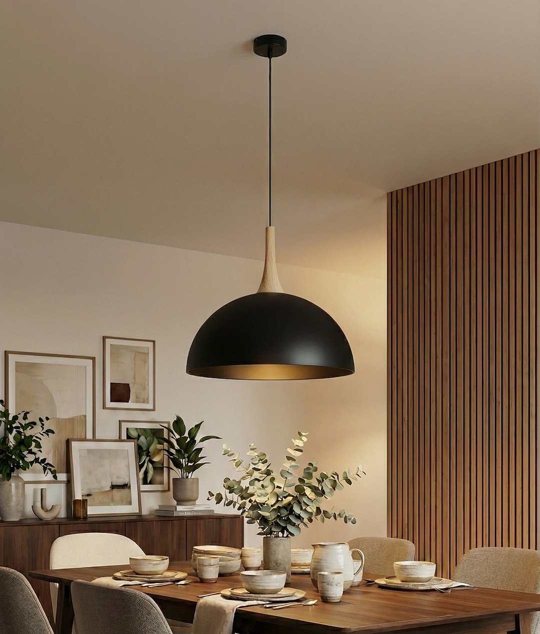 Hanglamp gepoedercoat staal en hout Nautica, zwart, Scandinavisch, 40 x 40 cm, woonkamer en eetkamer